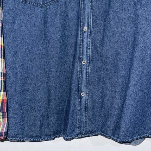 Country Store Denim Shirt With Plaid Sleeves Button-Down 3X 100% Cotton Womens - Picture 5 of 8